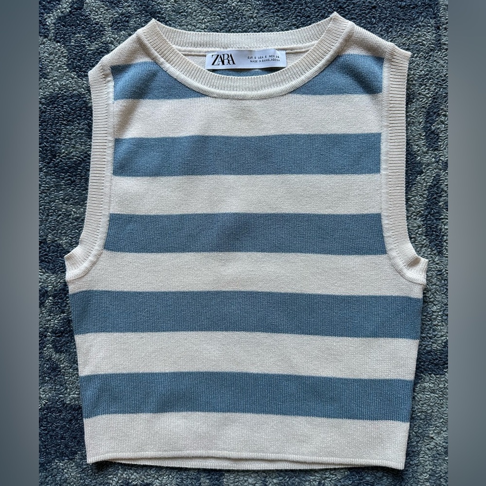 Zara Blue and White Striped Tank Top